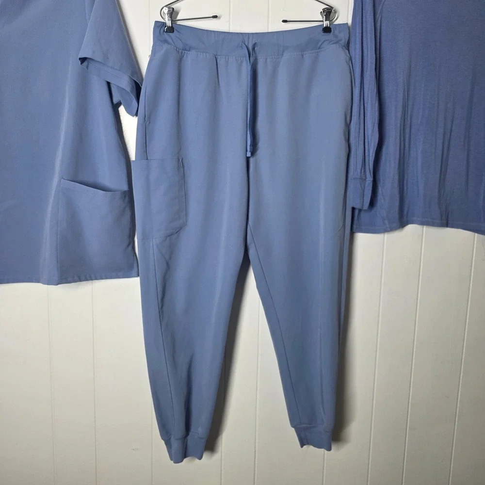 Mandala Scrub Set 3pc Blue Equa-Tek Jogger Pants XL 2XL Top Long Sleeve Tee XL